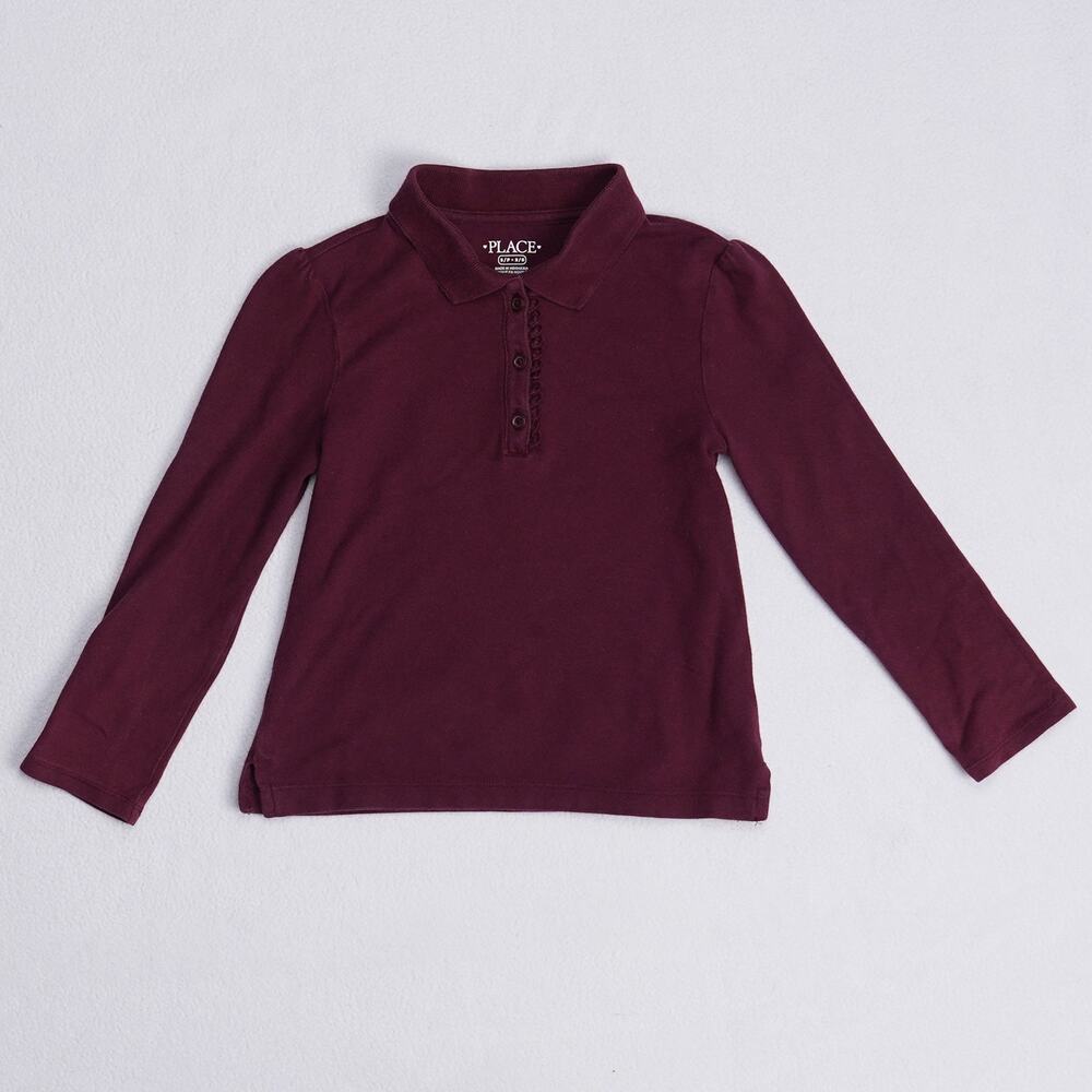 Childrens Place Girls Polo Shirt Size S 5/6 Burgundy Long Sleeve School Uniform